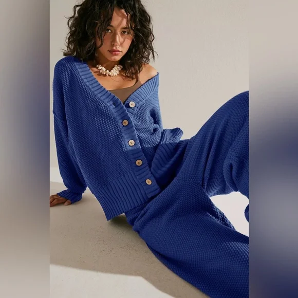 FREE PEOPLE Hailee Cardi Set in Blue Lapis LazuliThanksgiving Sale